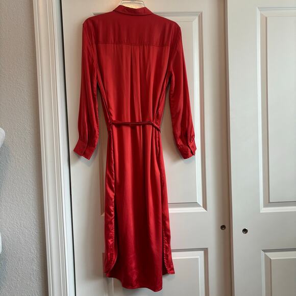 NWT Women’s Old Navy Tie Waist Button Up Shirt Dress Sz M Lava - Picture 3 of 16